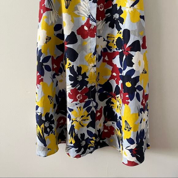 Zara Basic Denim Blue Floral Off the Shoulder Spring Button up Dress sz Large - Picture 3 of 11